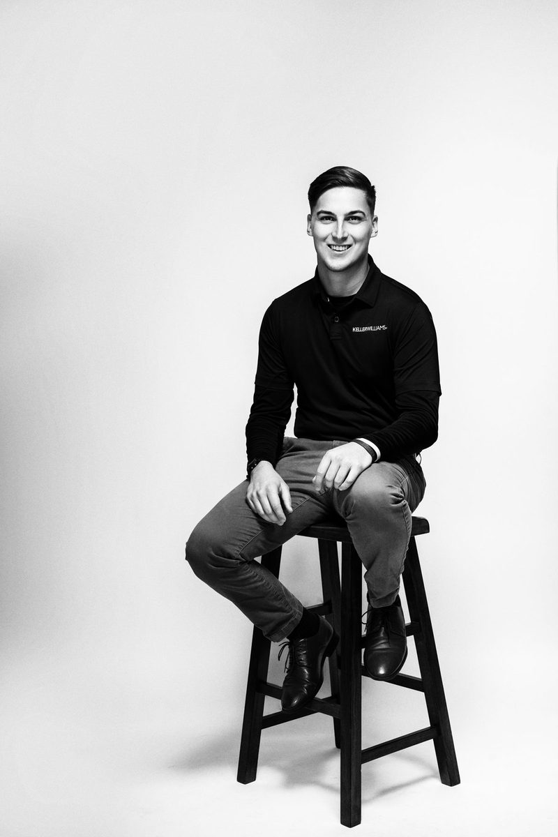 Trevor Amrein, black-and-white studio portrait
